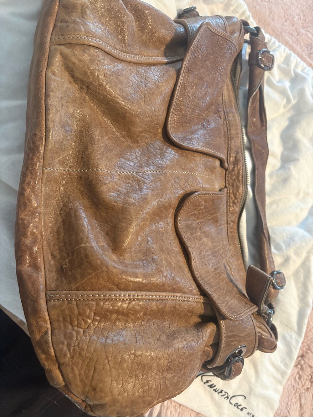 Kenneth Cole Tan Brown Leather Messenger Bag